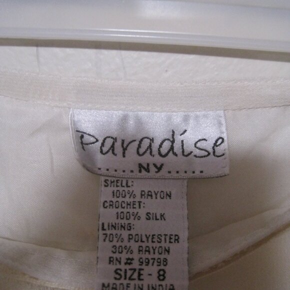 Paradise NY Beige Rayon Silk Crochet Lace Ruffle Tasseled Skirt Women's Size 8 - Picture 6 of 6